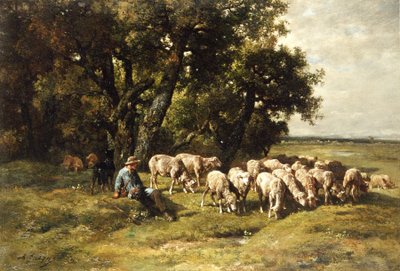 Een herder en zijn kudde door Charles Emile Jacques